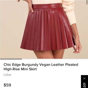 Chic Edge Burgundy Vegan Leather Pleated High-Rise Mini Skirt size M